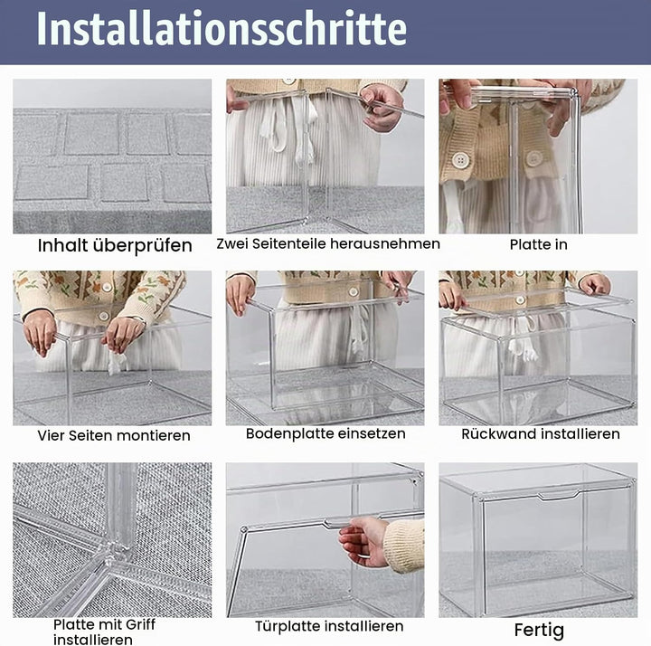 Schuhboxen Stapelbar Transparent 40x25x30 cm Acrylbox mit Magnetisch Tür Handtaschen Aufbewahrung Mu