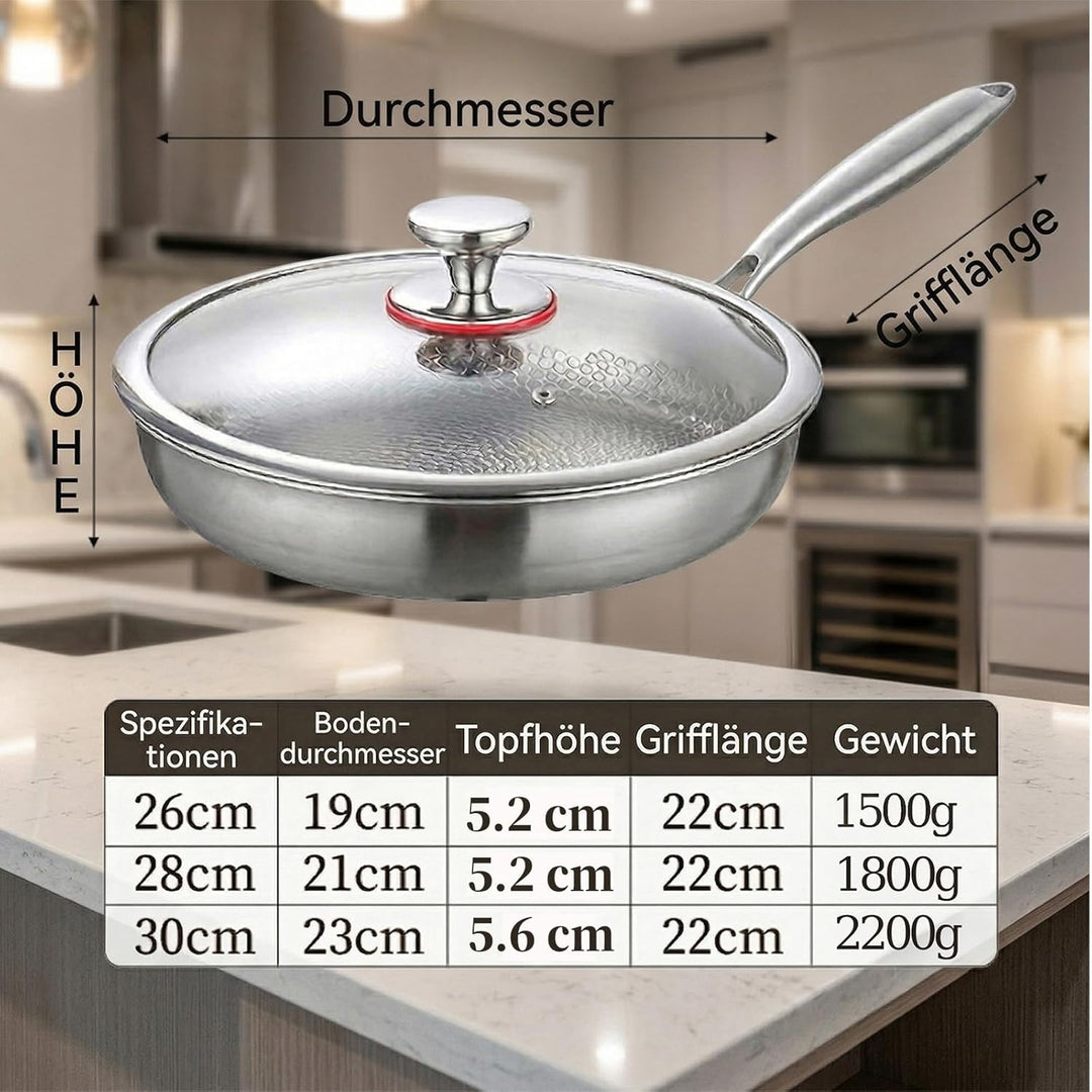 Titan Pfanne, Titanium Hammered Pan Pro mit Deckel, 28 CM Titan Pfanne Unbeschichtet, Antihaftbeschi