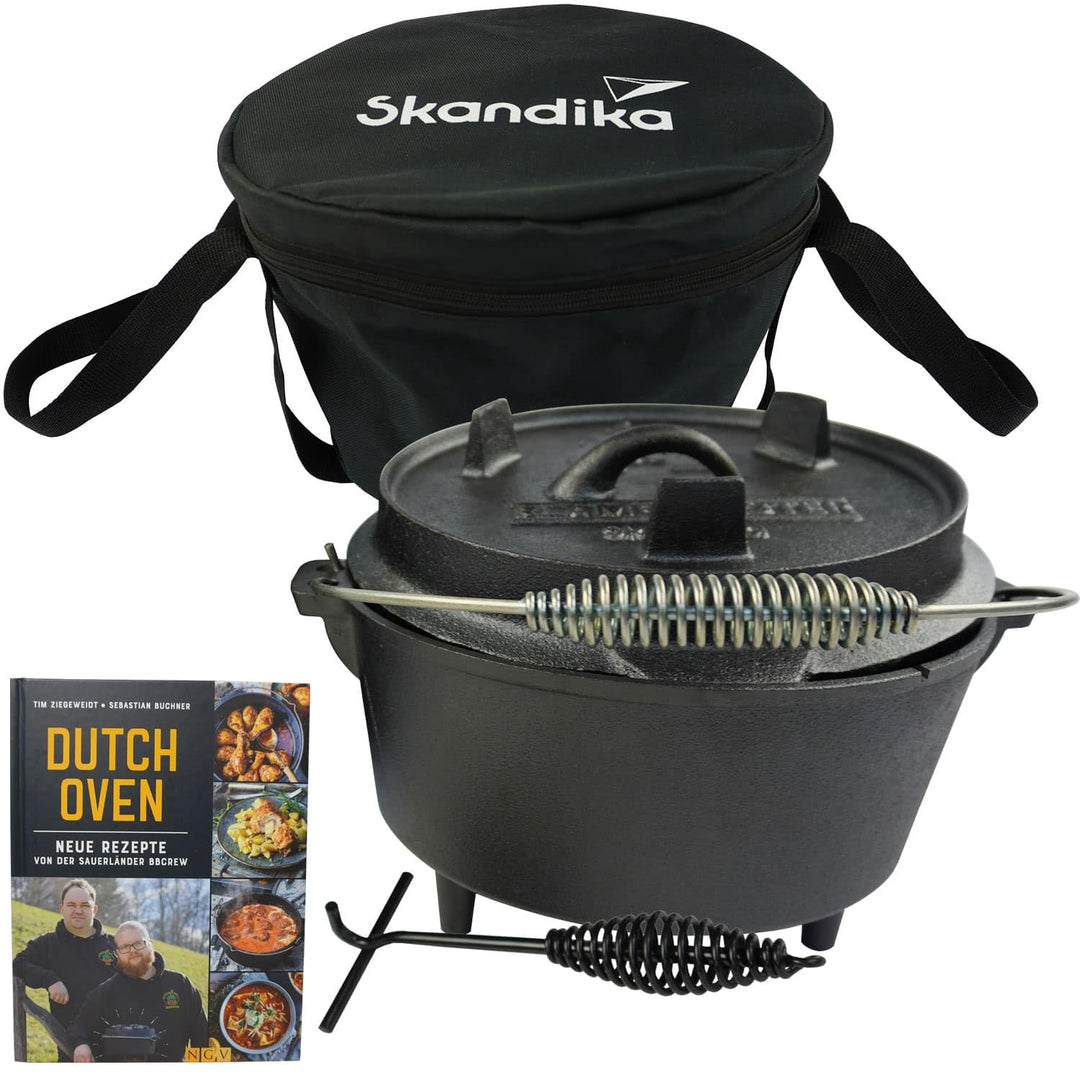 Skandika Dutch Oven Flame Master 7,1 L | Gusseisen Topf zum Kochen, inkl. Rezeptbuch der Sauerländer