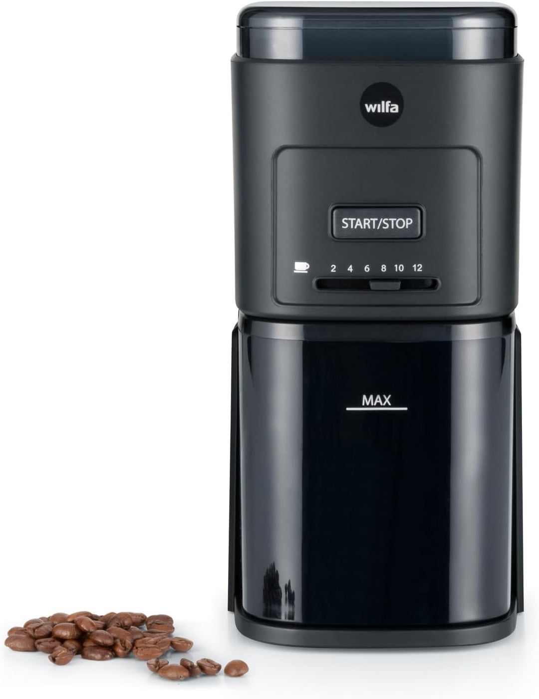Wilfa DAILY Elektrische Kaffeemühle I Flachscheiben-Mahlwerk aus Edelstahl I 260g Bohnenbehälter I M