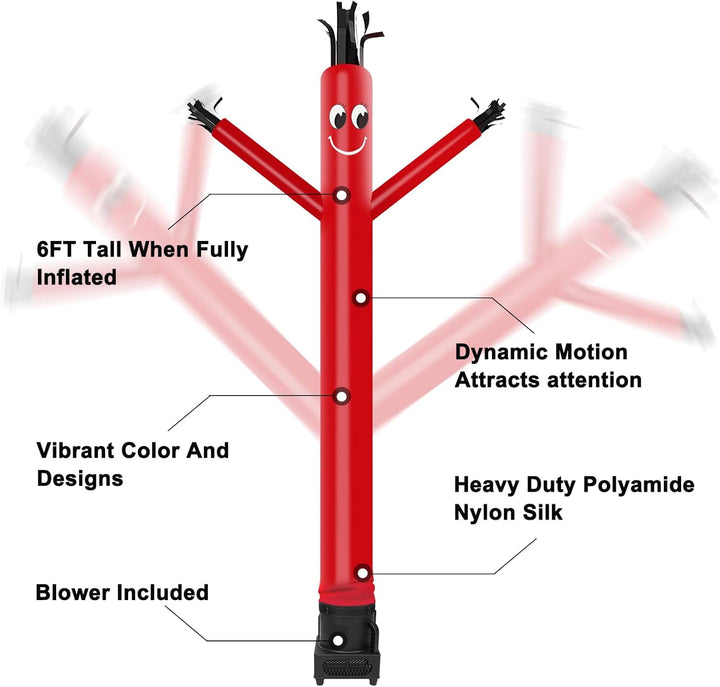 MOUNTO Fliegenpuppe Tänzerin mit 1/3 PS Gebläse, 1,8 m, Rot Rot/Ausflug, einfarbig (Getaway Solids),
