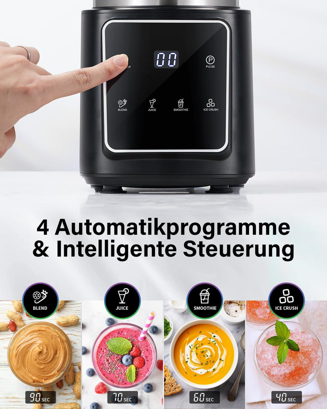 TWOMEOW Standmixer, 1500 W, Eisknackmesser 6-Klingen FüR Mixer, Smoothie Maker Mit 4 Programme + Pul