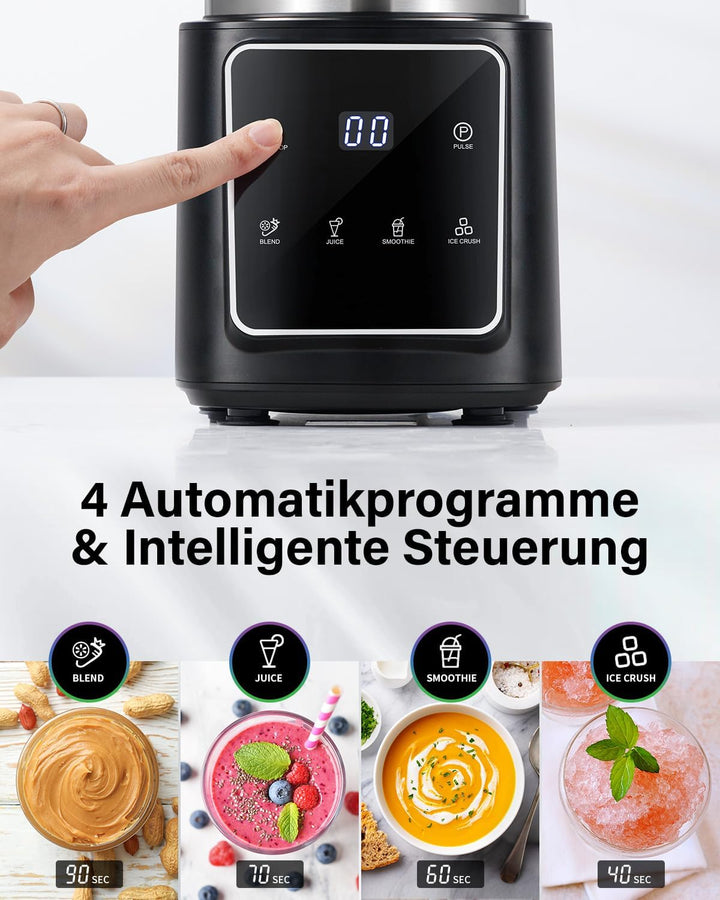 TWOMEOW Standmixer, 1500 W, Eisknackmesser 6-Klingen FüR Mixer, Smoothie Maker Mit 4 Programme + Pul