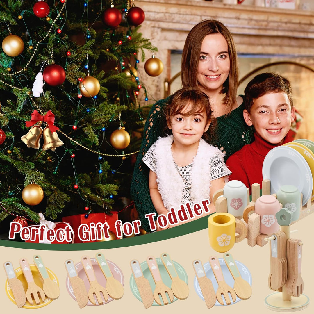 Kinderküche zubehör Holz, Aolkee Holz Spielzeug Küchengeschirr Set, Kleinkind Küche Set, küchenzubeh