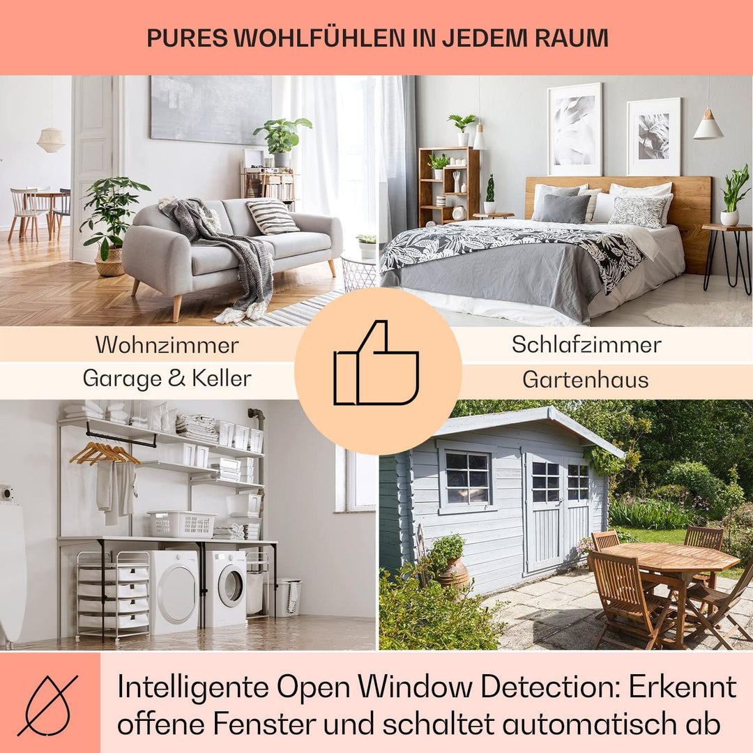 Klarstein Infrarotheizung, Infrarotheizung mit Thermostat, Heizung mit Erkennung Offener Fenster und