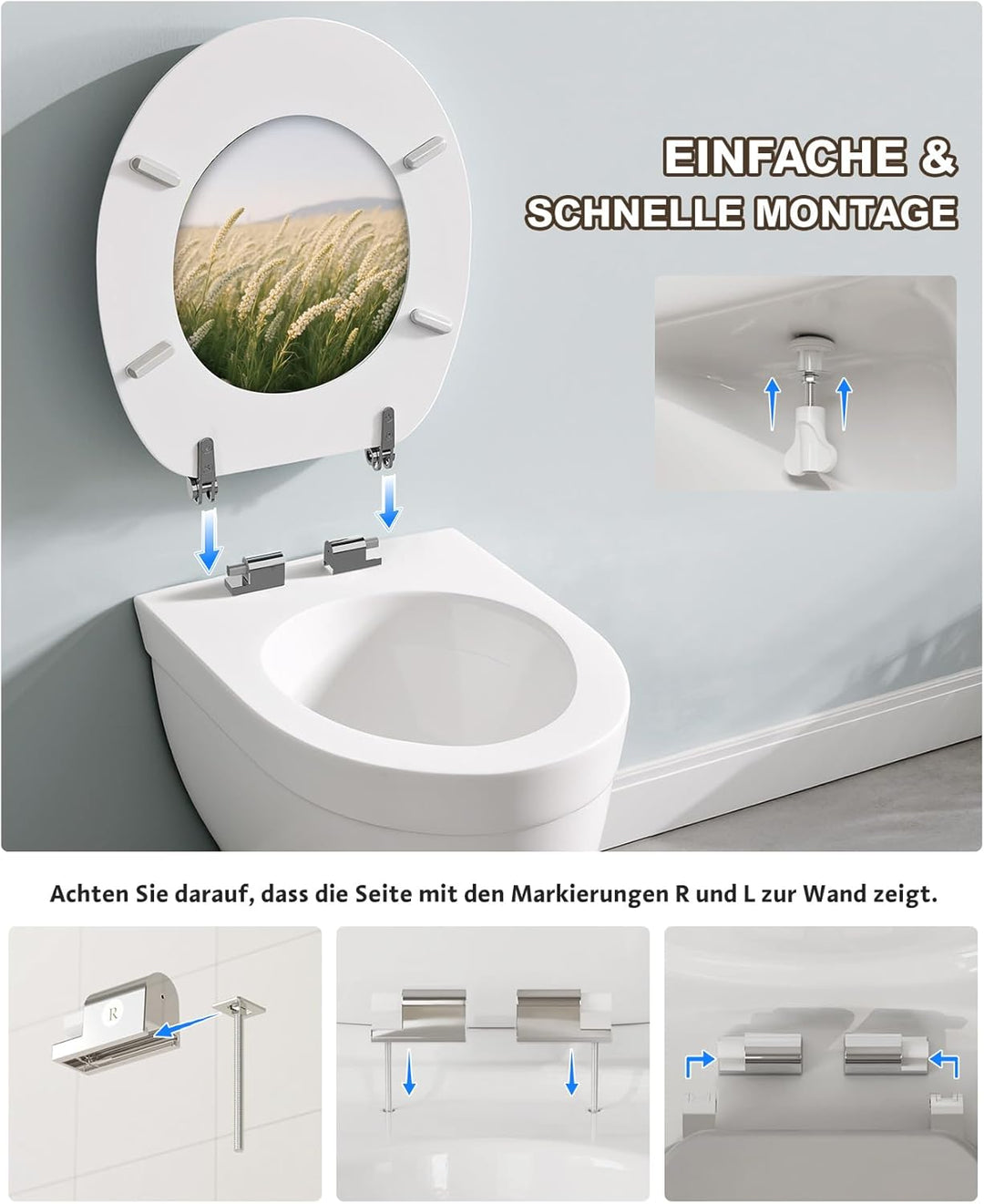 Ribelli WC Sitz mit Absenkautomatik, Toilettendeckel O-Form in Viele Motiven, Klodeckel Einfache Mon