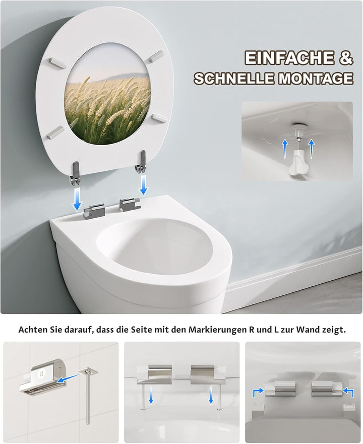 Ribelli WC Sitz mit Absenkautomatik, Toilettendeckel O-Form in Viele Motiven, Klodeckel Einfache Mon