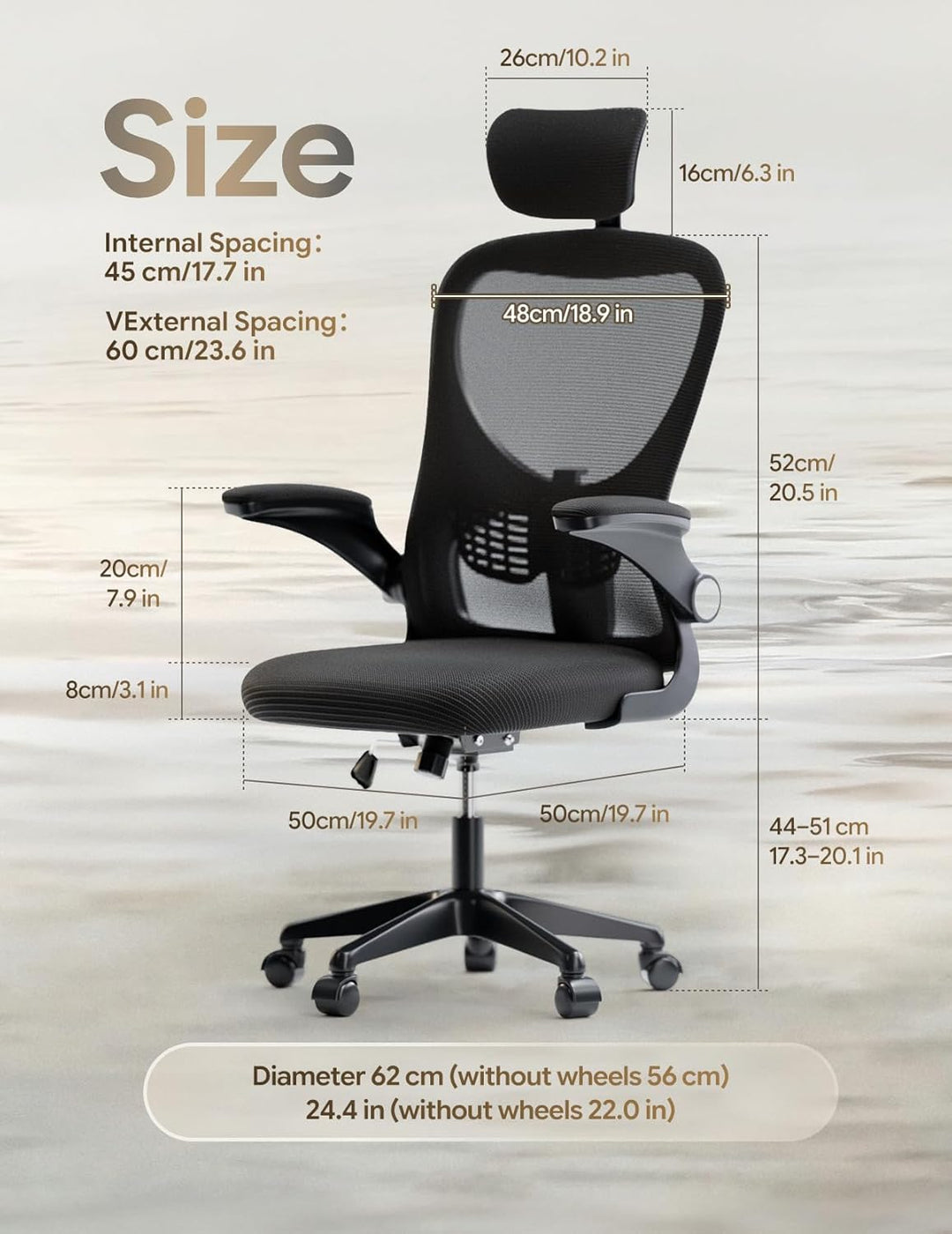 Bürostuhl, ergonomischer Schreibtischstuhl mit verstellbarer Lendenwirbelstütze und Kopfstütze, hohe
