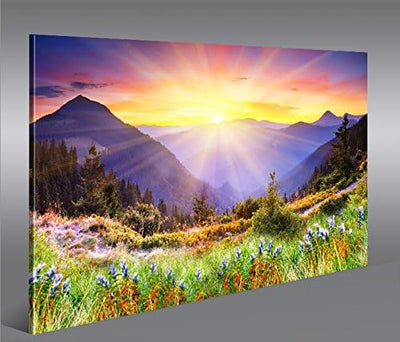 islandburner Bild Bilder auf Leinwand Regenbogen Berge Berglandschaft Intensive Farben Bergwiese 1p