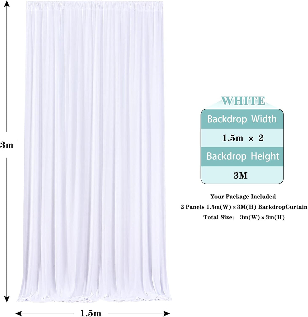 HBBMAGIC 2 Stücke 1,5×3cm Weiss Hintergrund Vorhänge für Hochzeit Party 100% Polyester Falten freie