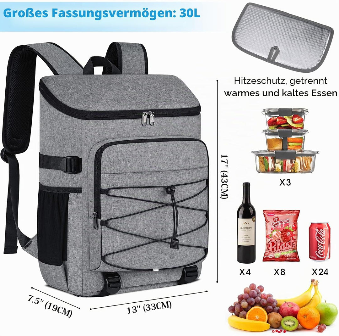 NUBILY Kühlrucksack 30L Wasserdichten Kühltasche Rucksack Gross Isolierte Kühltasche Thermo Lunchtas