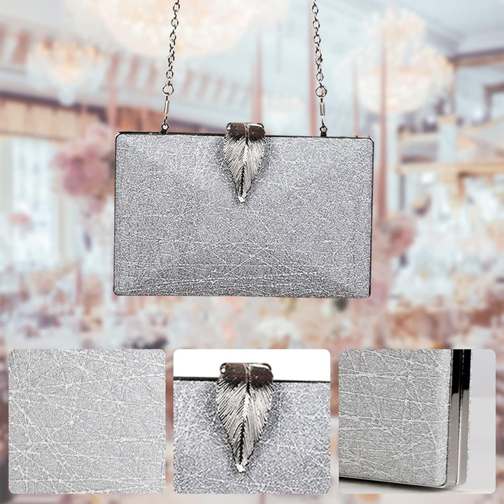 CORIOS Clutch Damen Kette Abendtasche Umhängetasche mit Blatt Schnalle Verschluss Glänzend Schultert