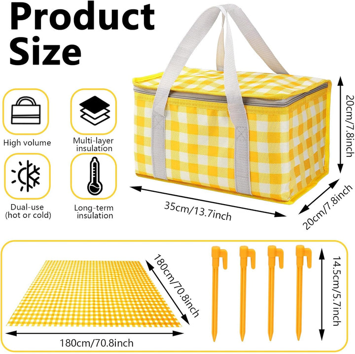 Huakaile Isolierte Picknickkörbe, 35 x 20 x 20 cm, mit Picknickdecke, 180 x 180 cm, tragbare, wasser