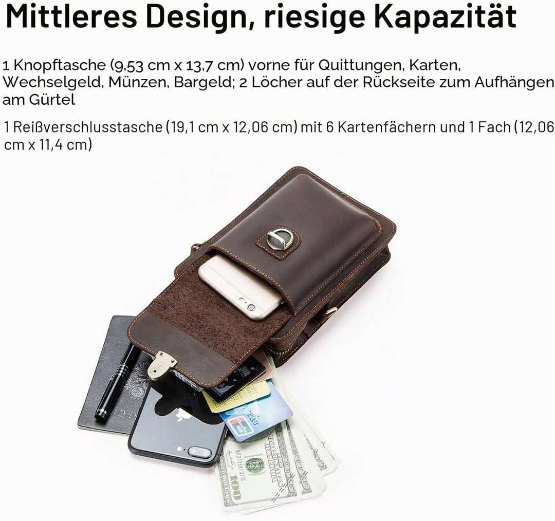 CONTACTS Echtes Leder Herren Kleine Messenger Taillentasche Gürteltasche Telefon Brieftasche Geldbör