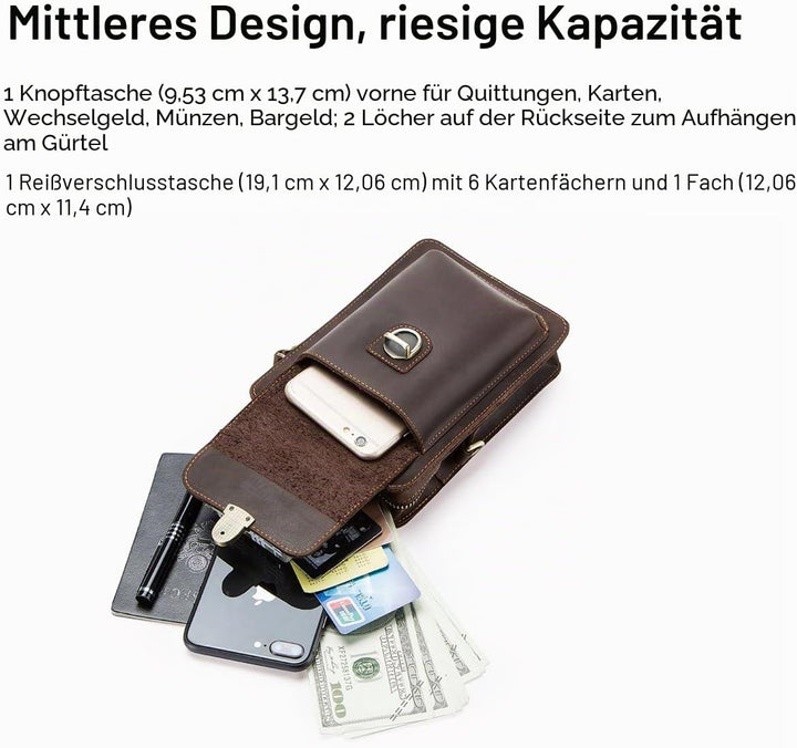 CONTACTS Echtes Leder Herren Kleine Messenger Taillentasche Gürteltasche Telefon Brieftasche Geldbör