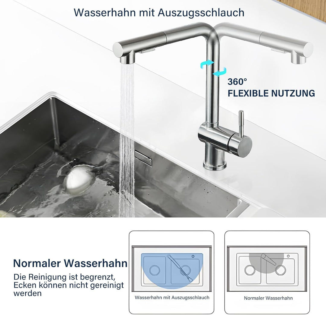 Rozin Küchenarmatur mit Brause Ausziehbar Edelstahl Gebürstetes Nickel 360 Grad Drehung Hochdruck Wa