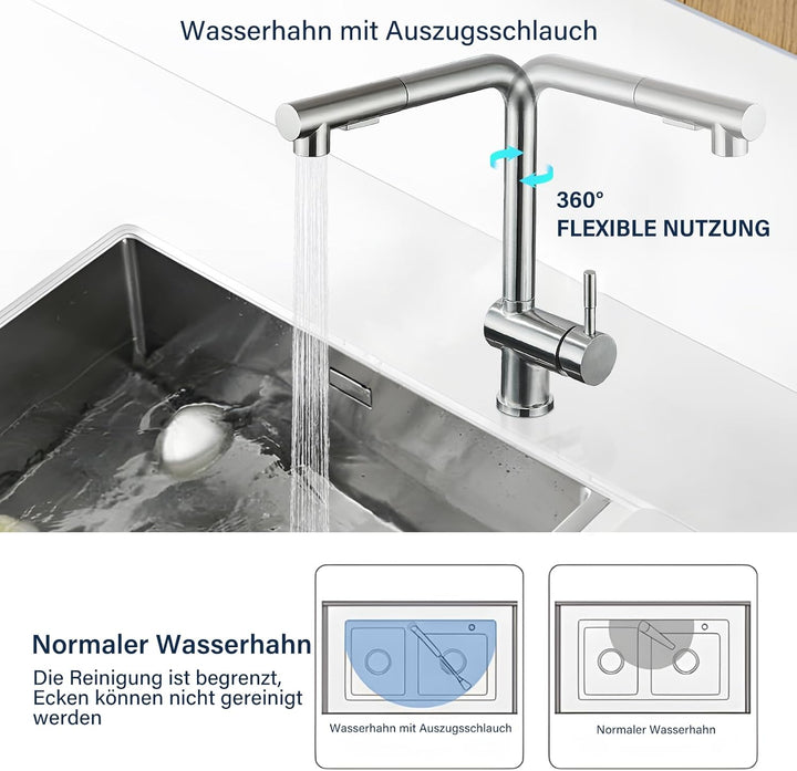Rozin Küchenarmatur mit Brause Ausziehbar Edelstahl Gebürstetes Nickel 360 Grad Drehung Hochdruck Wa