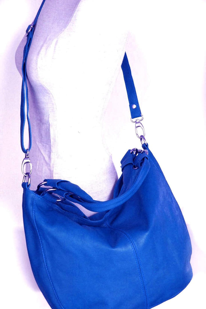 fashion-formel Leder- Henkel- / Umhängetasche Shopper (DIN A4) aus echt.Nappaleder Italy Royalblau,