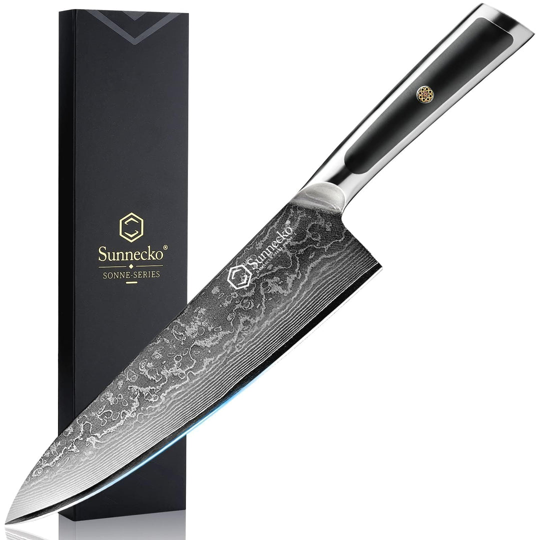 Sunnecko Damastmesser Kochmesser 20cm, damastmesser küchenmesser aus Japanischer VG10 Cored&67-Schic