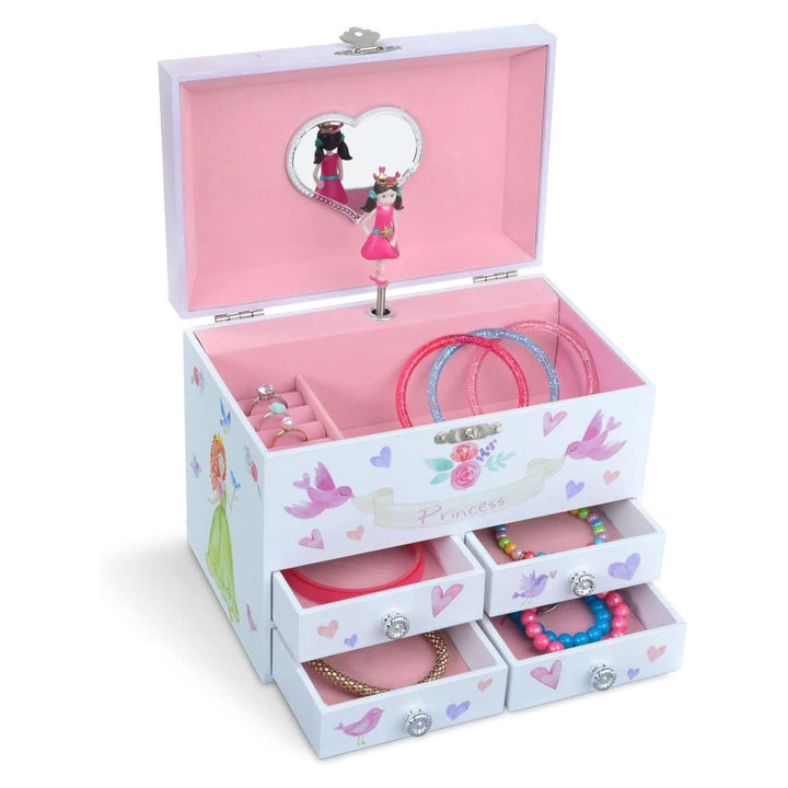 Jewelkeeper - Märchenprinzessin und Herzen grosse Musikschmuck-Aufbewahrungsbox mit 4 ausziehbaren S