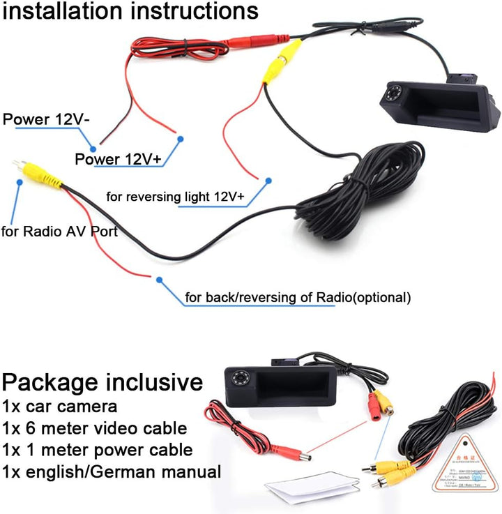8 LEDs Nachtsicht Super HD Griffleiste Rückfahrkamera Ersatz für BMW E60 E61 E70 E71 E72 E82 E88 E84
