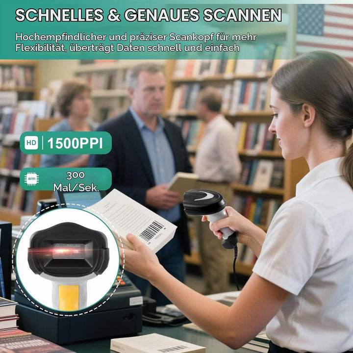 Barcode Scanner, Handheld QR-Code-Scanner USB-Kabelverbindung 1D 2D &amp; PDF417 Datenmatrix Automatisch