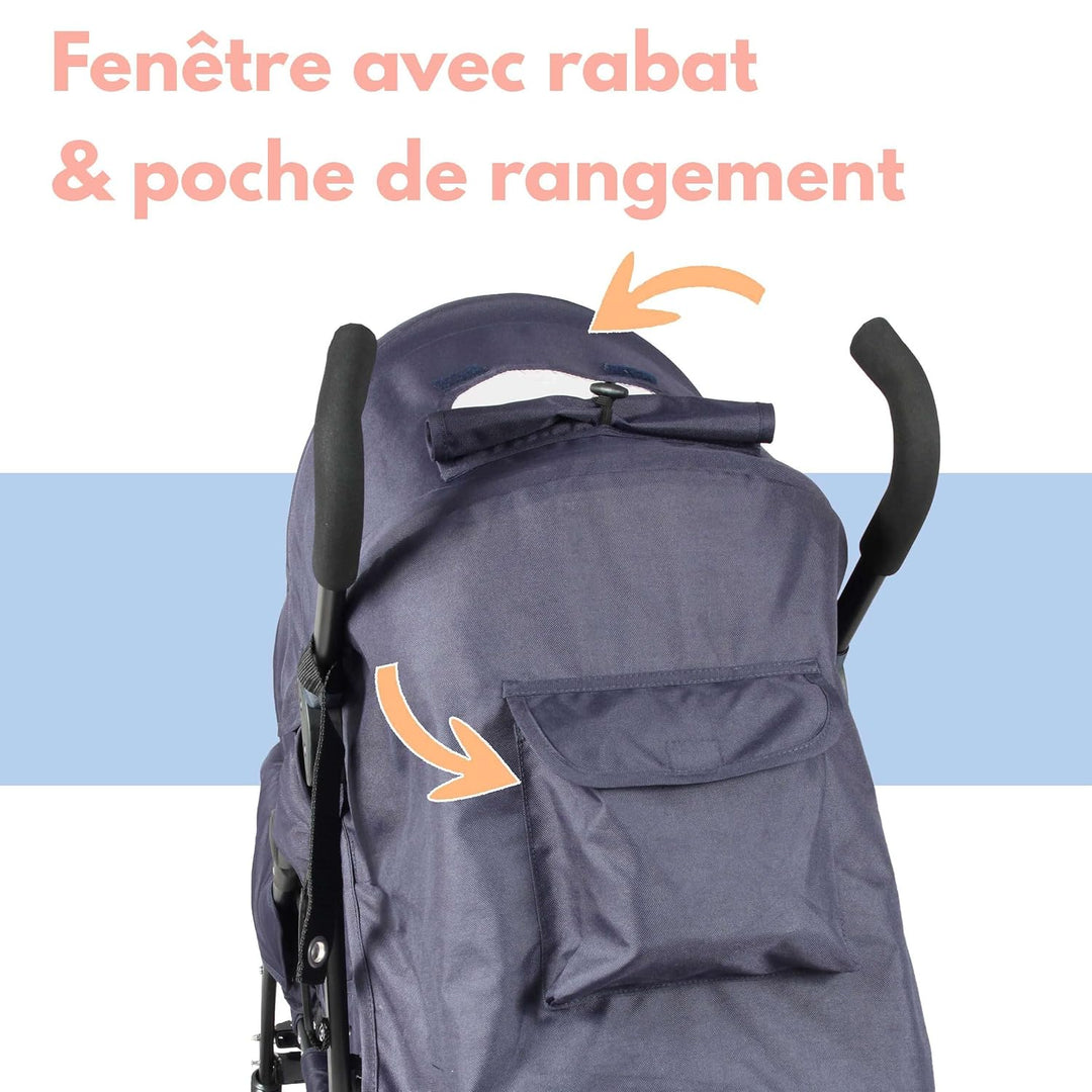 Bambisol Kinderwagen mit Doppelstock, kompakt, Regenschutz inklusive, Marineblau