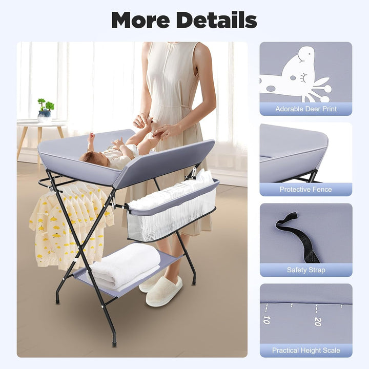 Wickeltisch Klappbar, Tragbar Wickelkommode mit Unteres Ablagefach, bis 25 kg, Changing Table, Ablag