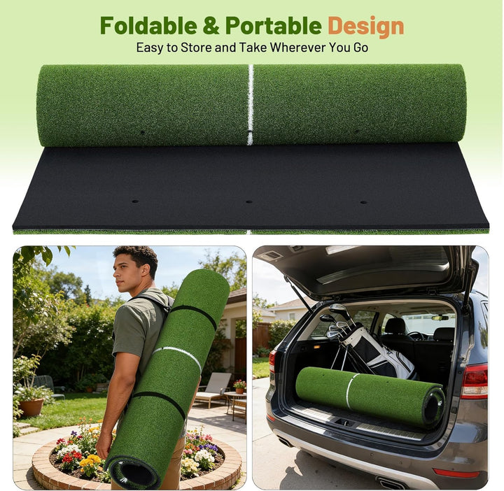 152x121cm Golf Abschlagmatte, Golf Übungsmatte Kunstrasen, Faltbar Golfmatte, 3 Gummi-Tees, 7 Abschl