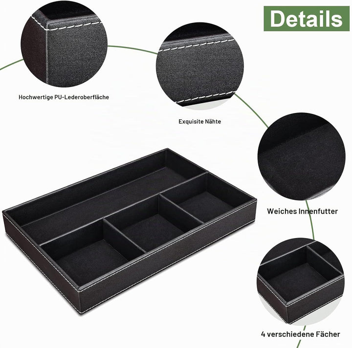 GORESE Valet Tablett, Leder Büro Schublade Schreibtisch Aufbewahrungsbox, Nachttisch Ablageschale, T