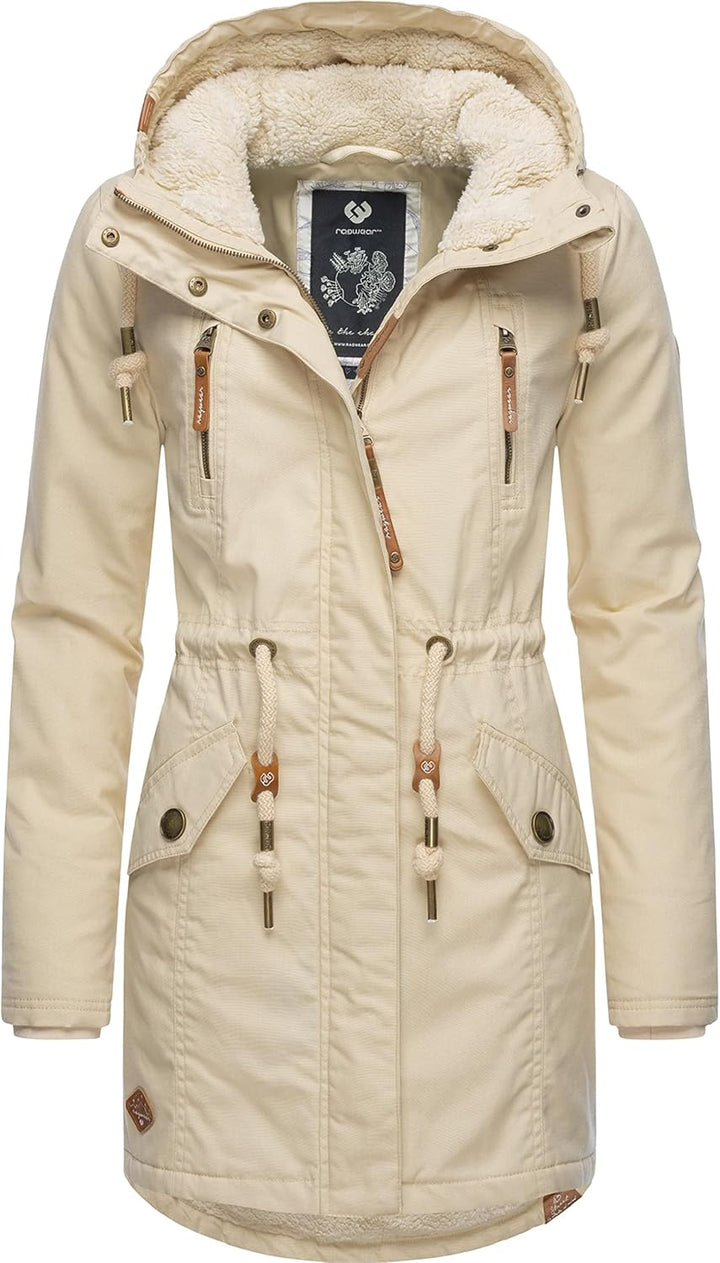 Ragwear Damen Mantel Lange warme Winterjacke mit Teddyfell-Kapuze Elsie Intl XS-5XL S Beige22, S Bei