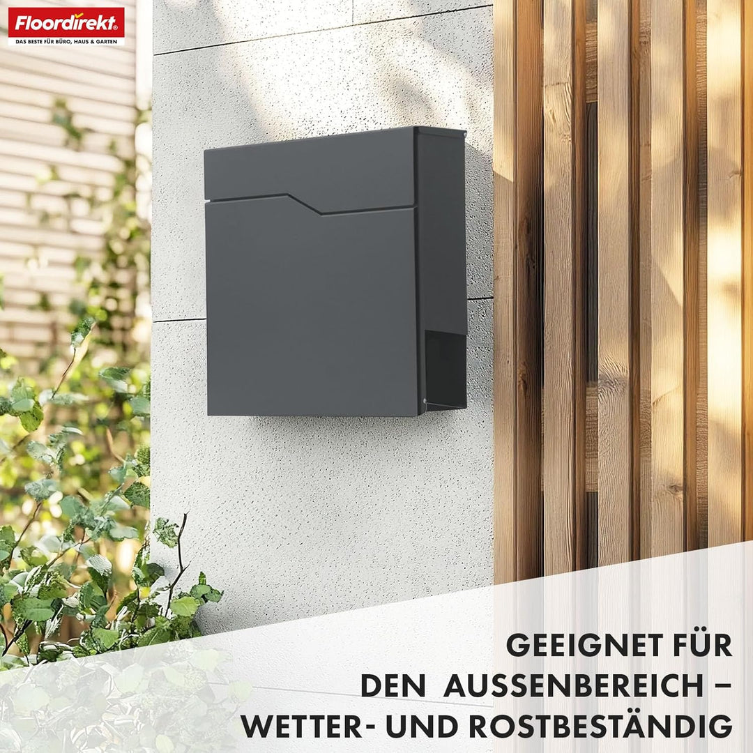 Floordirekt Moderner Briefkasten, mit Zeitungshalter, Deckel, abschliessbar mit Zeitungsfach und gro