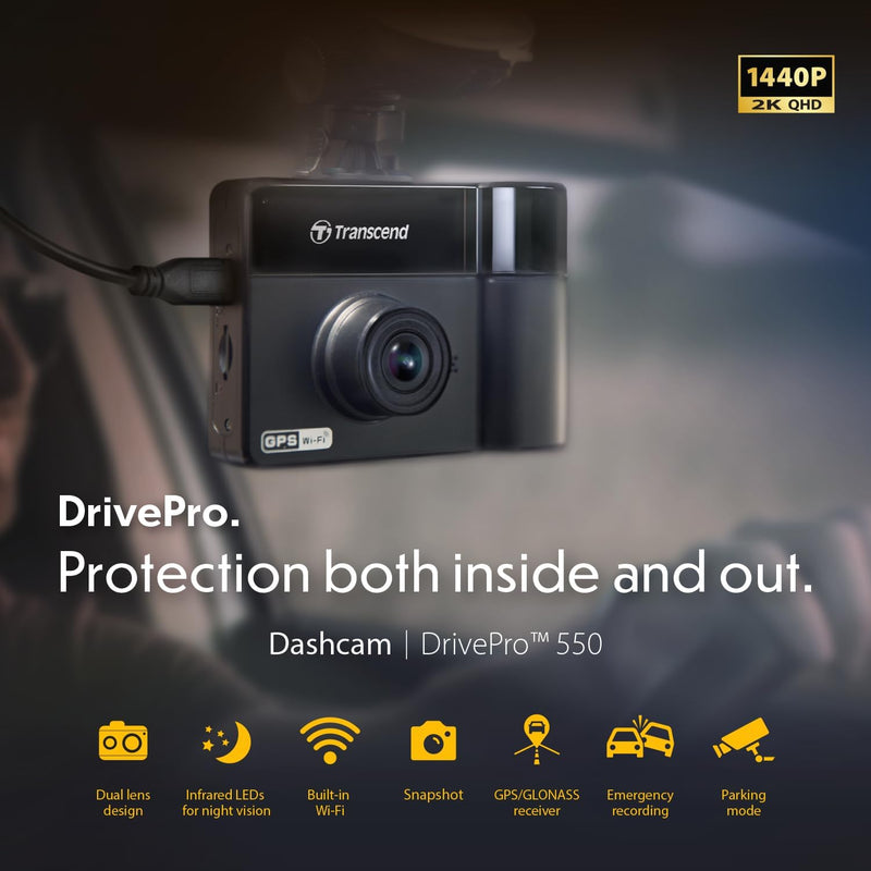 Transcend DrivePro 550B Dashcam mit GPS Blickwinkel horizontal max.=150° 12 V, 24V WLAN, Akku, Inne