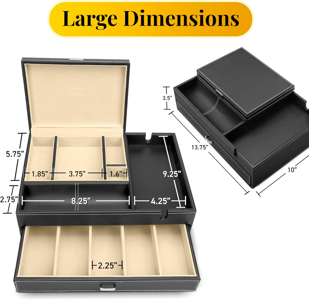 HOUNDSBAY Admiral Kommode Valet Box & Herren Schmuck Box Veranstalter mit Ladestation Smartphone (El