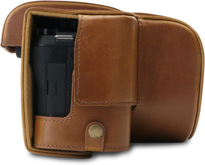 MegaGear MG1680 Ever Ready Leder Kameratasche mit Trageriemen kompatibel mit Leica V-Lux 5, Panasoni