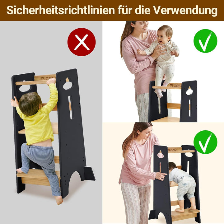 COSYLAND Lernturm ab 1 Jahr - Höhenverstellbarer Learning Tower für Kinder (3-stufig) - Montessori L