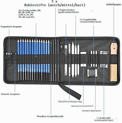 H & B 35 Stück Bleistifte Professionelle Skizzierstifte Set Skizzieren Zeichnen Bleistifte Profi Art