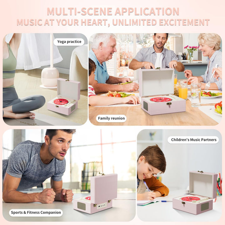 Yintiny Time Music Box CD-Player mit Lautsprechern für Zuhause (Rosa)