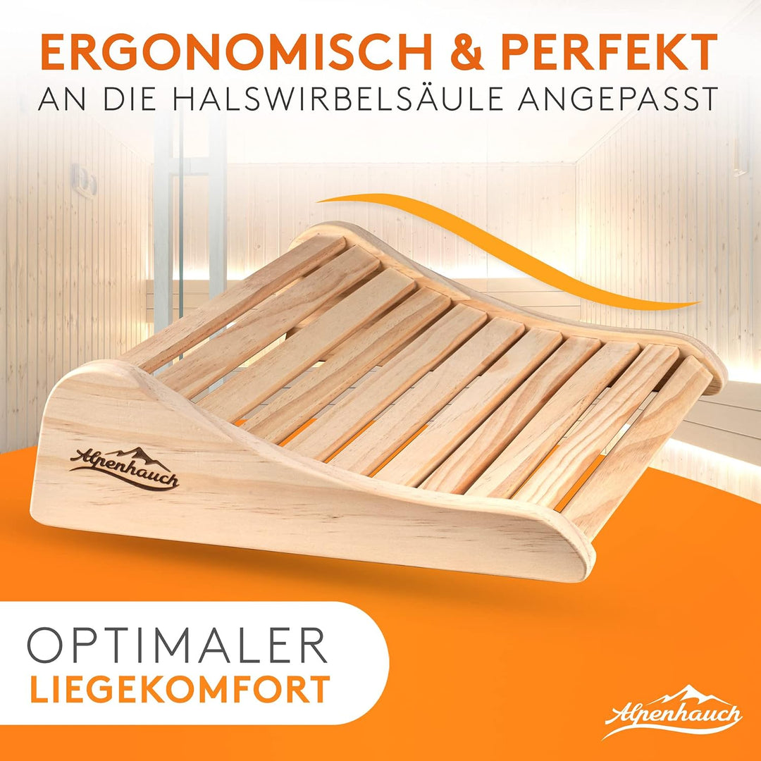 ALPENHAUCH Sauna Kopfstütze Holz [2 Stück] - Ergonomische Saunakopfstütze Holz - Edles Sauna Zubehör