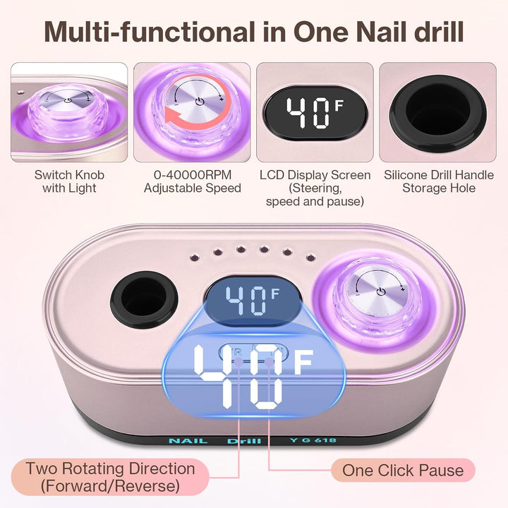 Elektrische Nagelfeile Nagelfräser Professioneller, 40000U/Min, LCD Maniküre Pediküre Set mit Multif