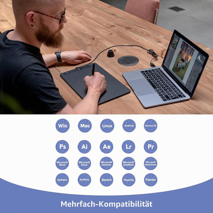 Grafiktablett VEIKK VK1060PRO, Doppeltes Einstellrad-Design 10x6 Zoll Zeichentablett mit 8192 Drucks