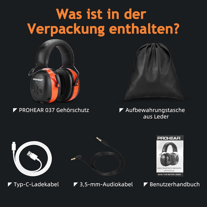 PROHEAR 037 Gehörschutz mit Bluetooth, BT 5.0-Technologie Kopfhörer mit Eingebautem Mikrofon und Lär