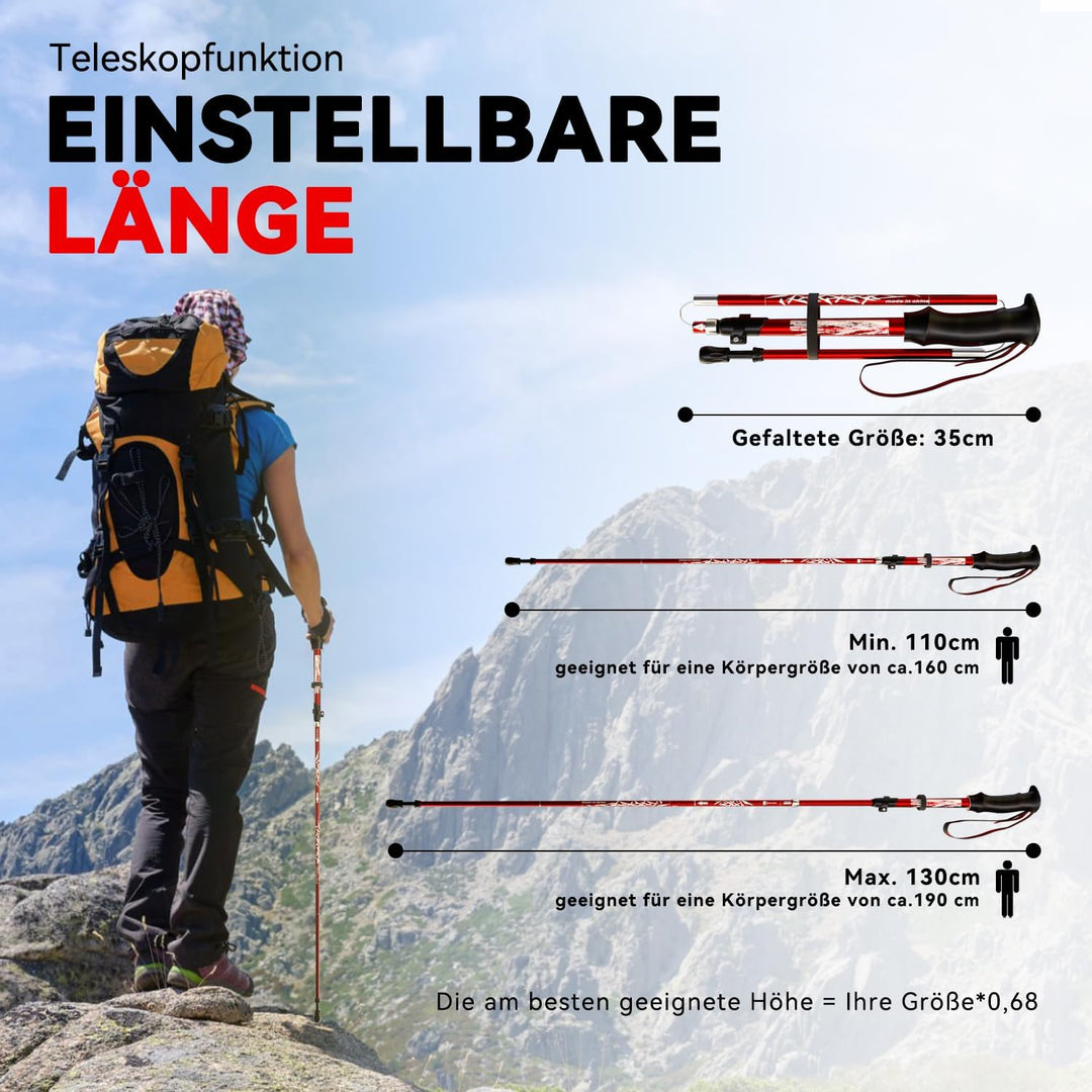 DOBESTS Wanderstöcke, Nordic Walking Stöcke Aluminium Rot Premium, Rot Premium