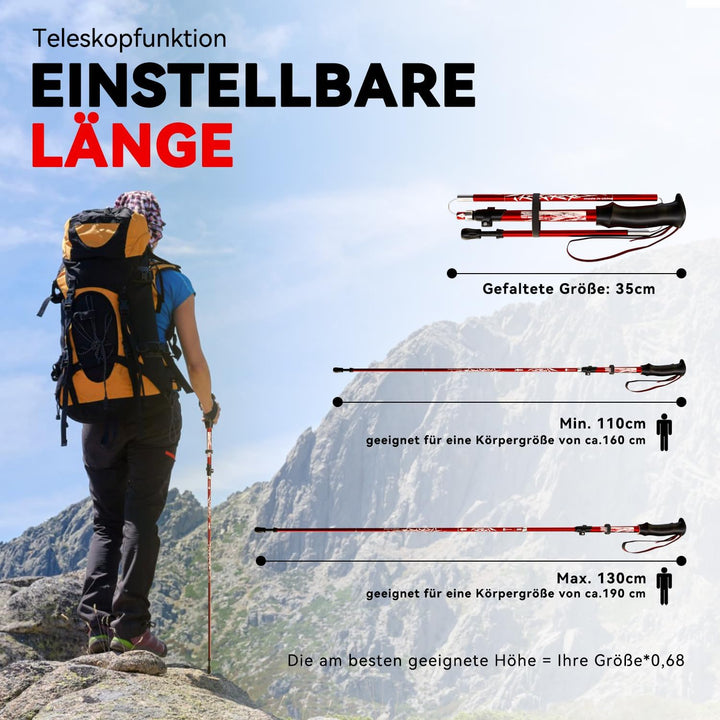 DOBESTS Wanderstöcke, Nordic Walking Stöcke Aluminium Rot Premium, Rot Premium