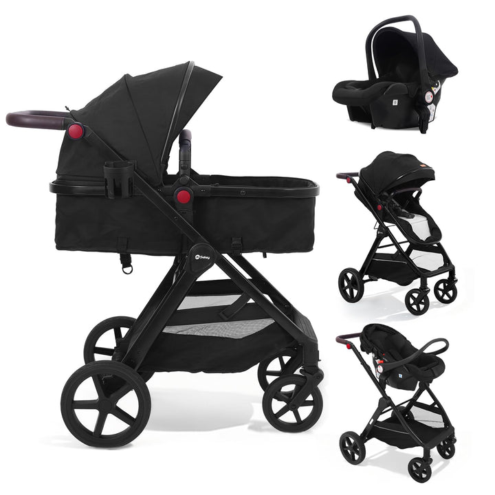 Sekey Kombi Kinderwagen Baby 3 in 1 Komplettset mit Regenschutz und Moskitonetz, Kinderwagen mit Lie
