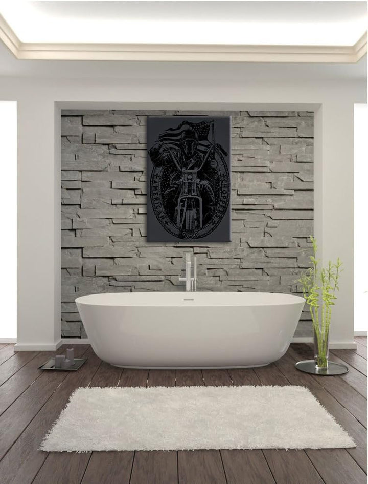 Dark American Choppers black Bild auf Leinwand, XXL riesige Bilder fertig gerahmt mit Keilrahmen, Ku