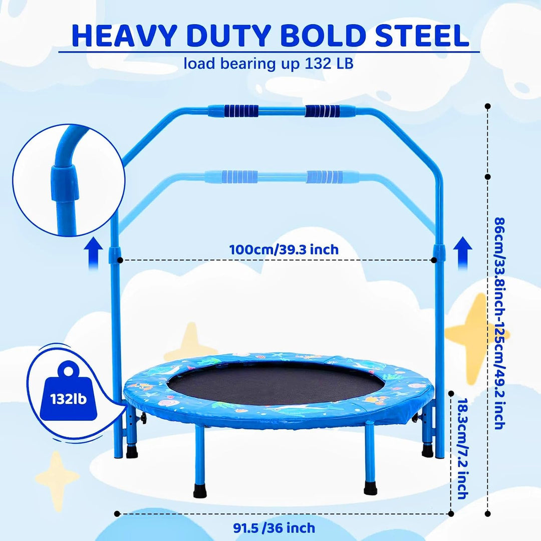 NUKied Trampolin Kinder,Ø 91cm|Faltbarer Rebounder für Minitrampolin mit Handlauf mit verstellbarem