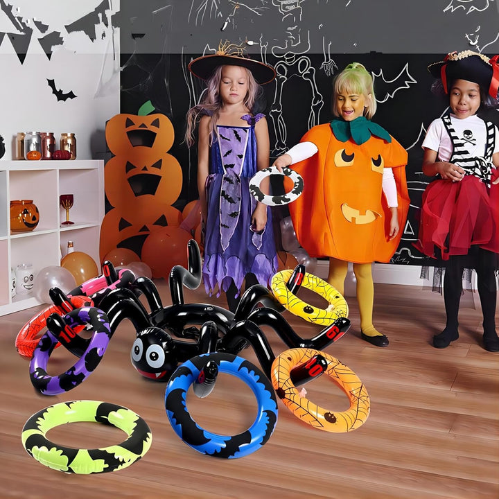 WOFEU Halloween Ringwurfspiele,Aufblasbare Spinnen Hexenhut Ringwurfspiel für Kinder,Halloween Party