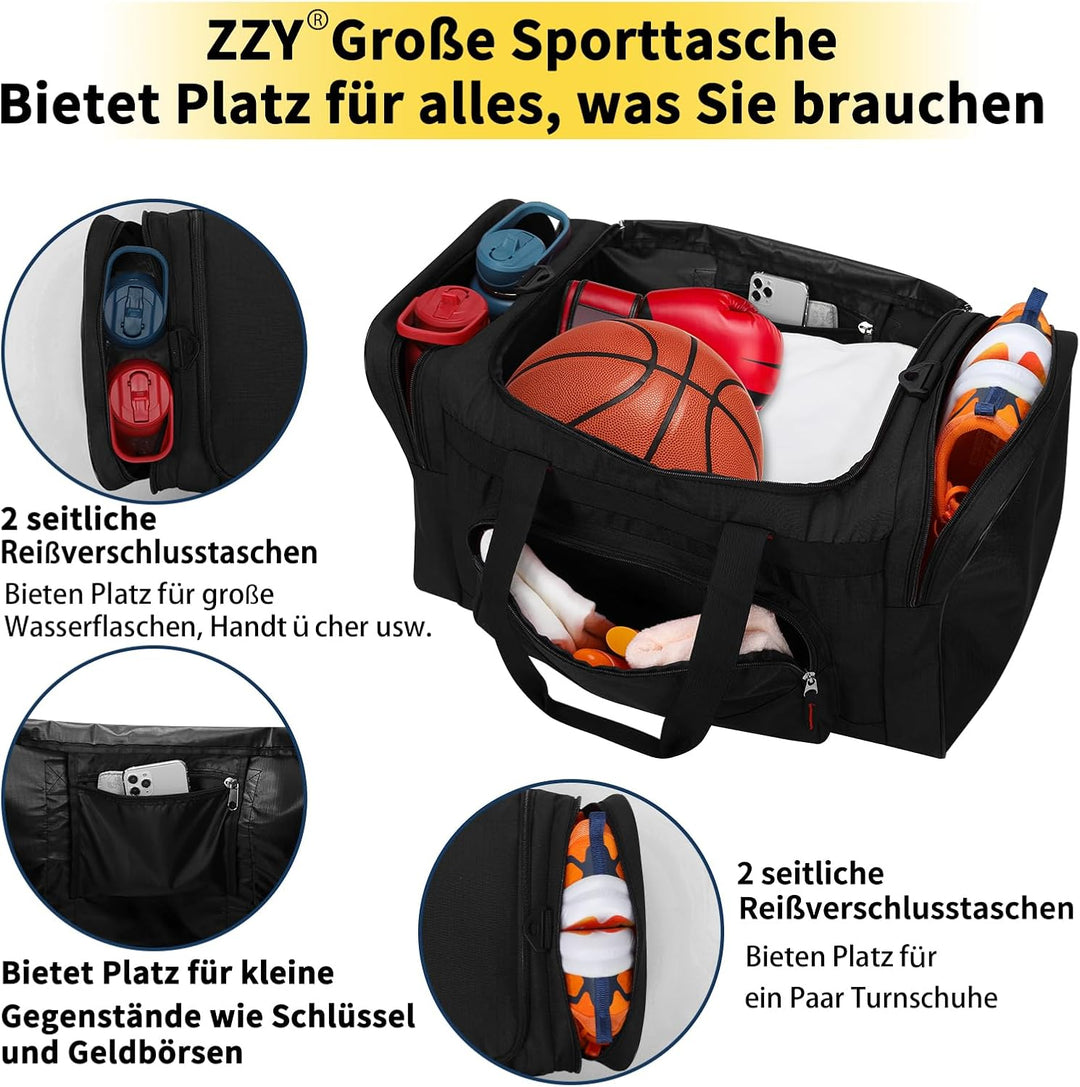 ZZY 55L Sporttasche Herren mit 2 Seitentaschen grosse Reisetasche für Fitness, Training und Reisen 5