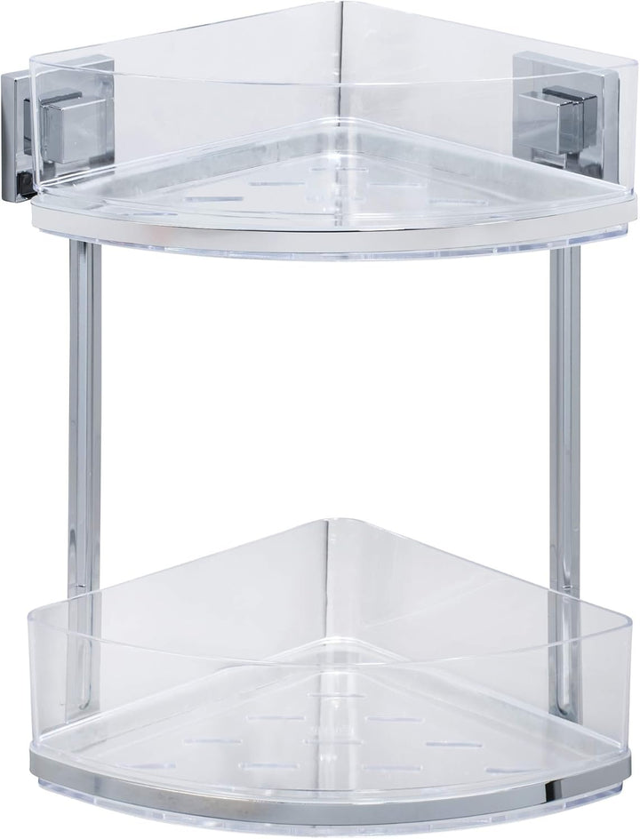 WENKO Vacuum-Loc® Badezimmer Eckregal Quadro Duo, ohne bohren, mit 2 Etagen, rostfreie Edelstahl Hal